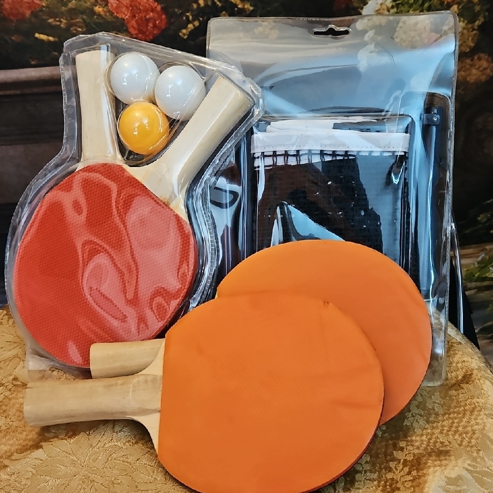 PingPong Set with Orange Paddles and Balls Including Table Net & Stand - Picture 1 of 11